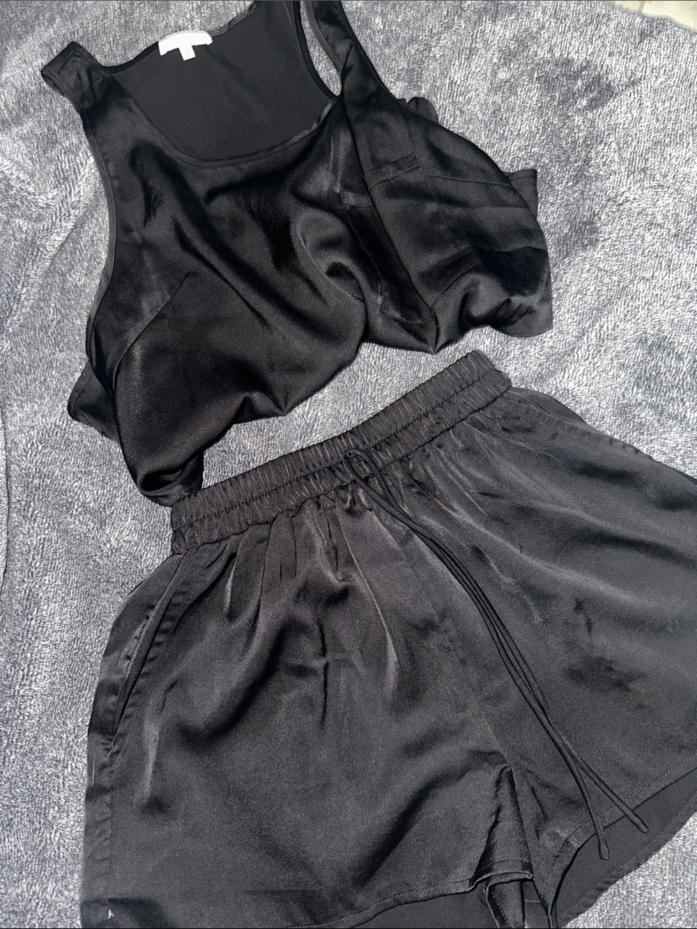 Better Be Black Satin Tank Top and Shorts Set